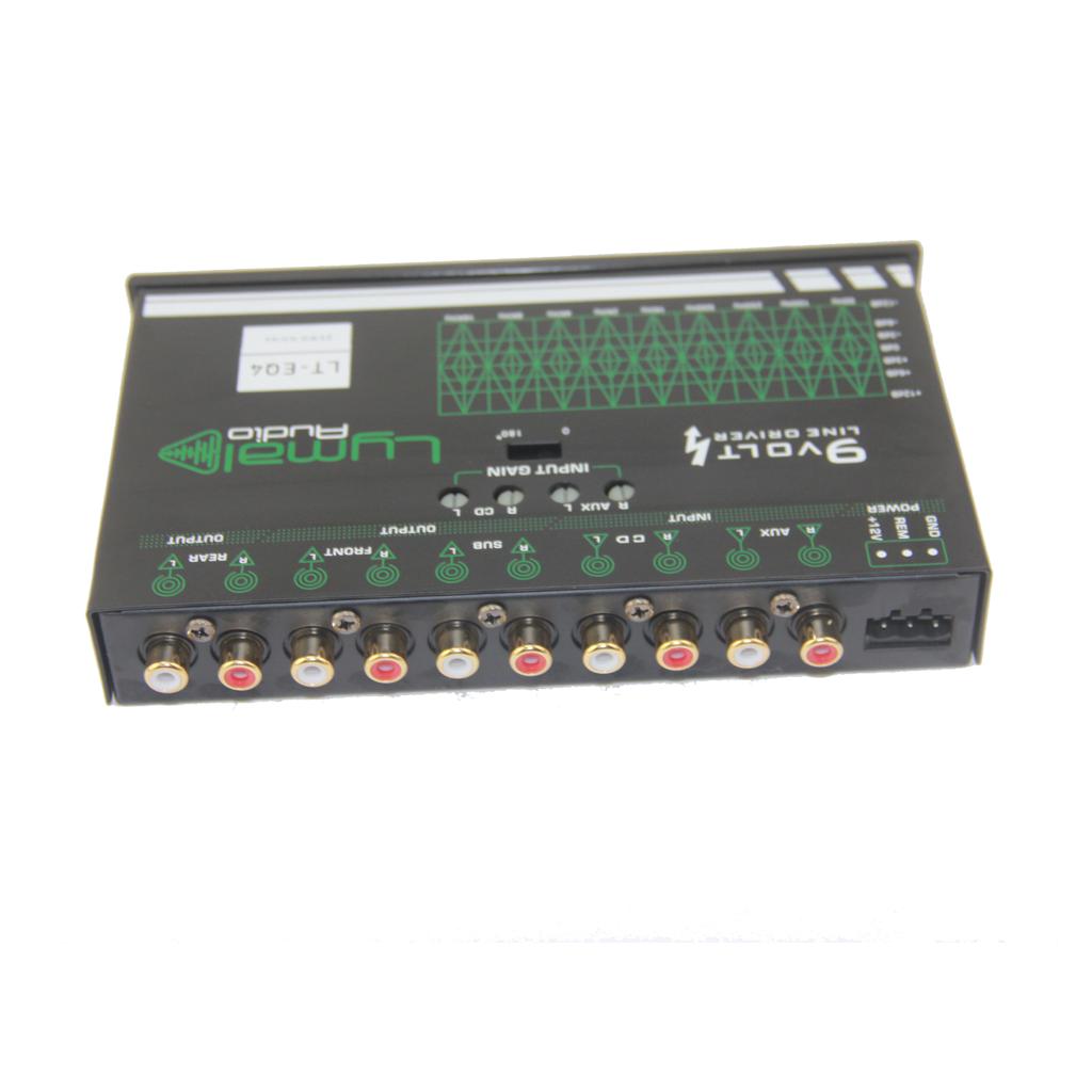 LT-EQ4 4 Band 9 Volt Car Audio Graphic Equalizer with controls and RCA connectors.