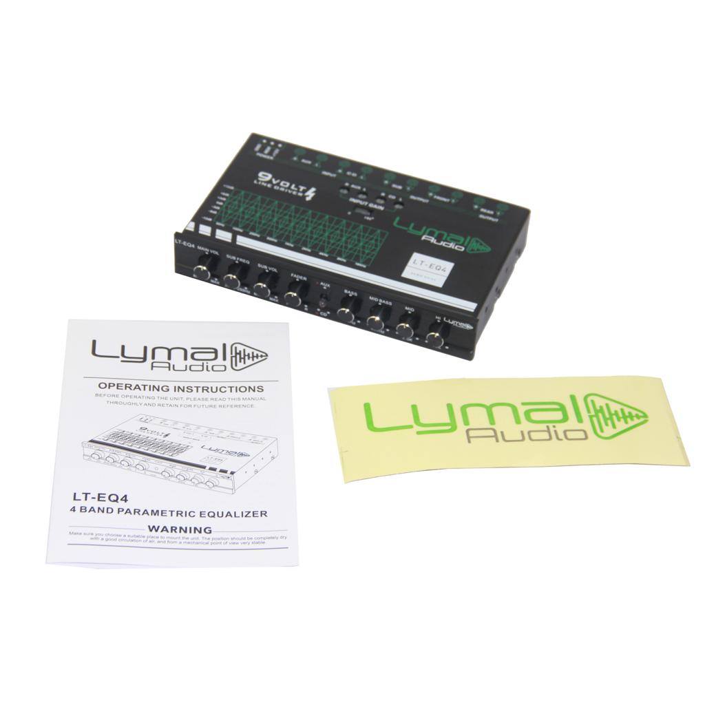 LT-EQ4 4 Band 9 Volt Car Audio Graphic Equalizer with controls and RCA connectors.
