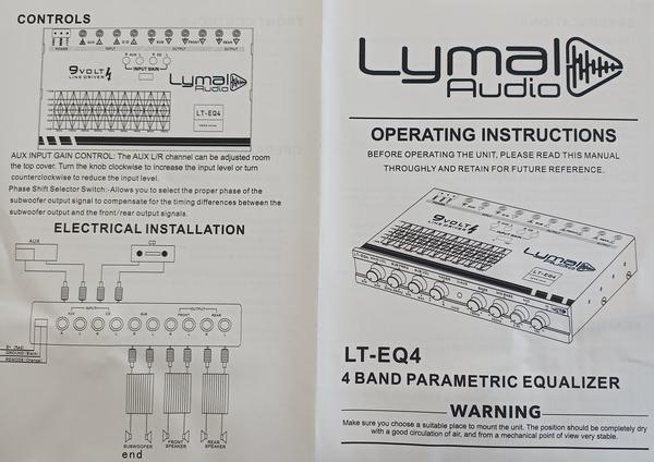 LT-EQ4 4 Band 9 Volt Car Audio Graphic Equalizer with controls and RCA connectors.