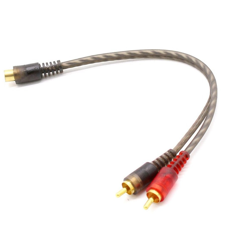 Lymal Audio LT-RCA1F2M Female to Two Male RCA Cable, showcasing its connectors and flexible design.