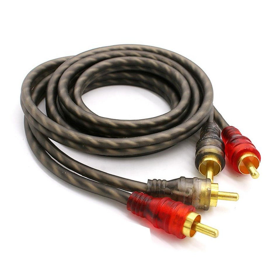 Lymal Audio LT-RCA3 3-inch Signal RCA Cables designed for amplifiers, showcasing durable connectors and flexible design.