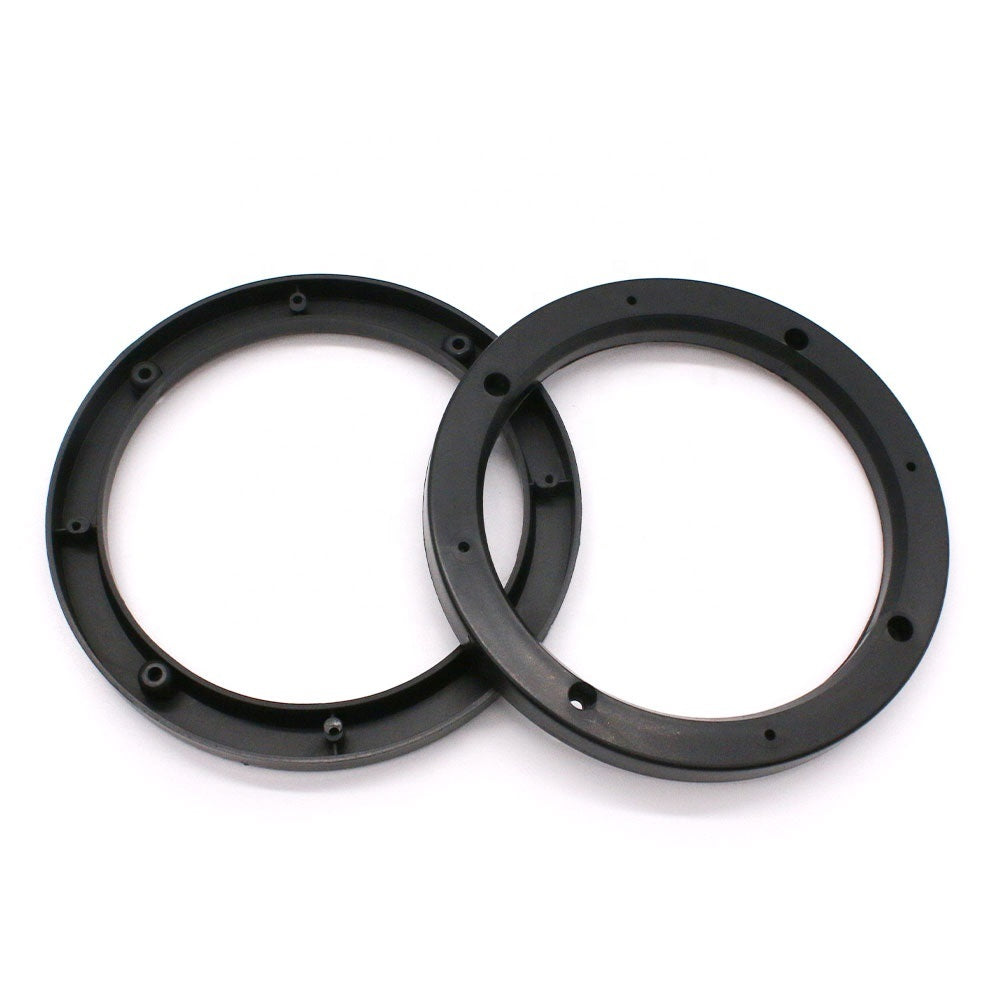 Lymal Audio LT-RING-UNIV 6.5-inch universal car speaker ring spacers in black plastic, showcasing their design and mounting holes.