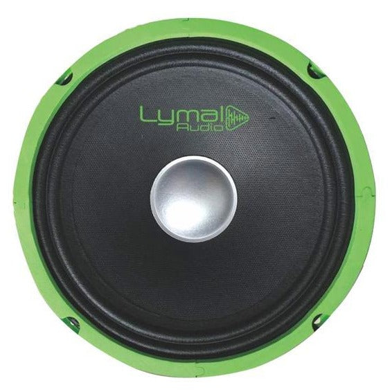 Lymal Audio LT-VO104G 10-inch midrange speaker with black paper woofer cone and ferrite magnet, showcasing its robust design and specifications.