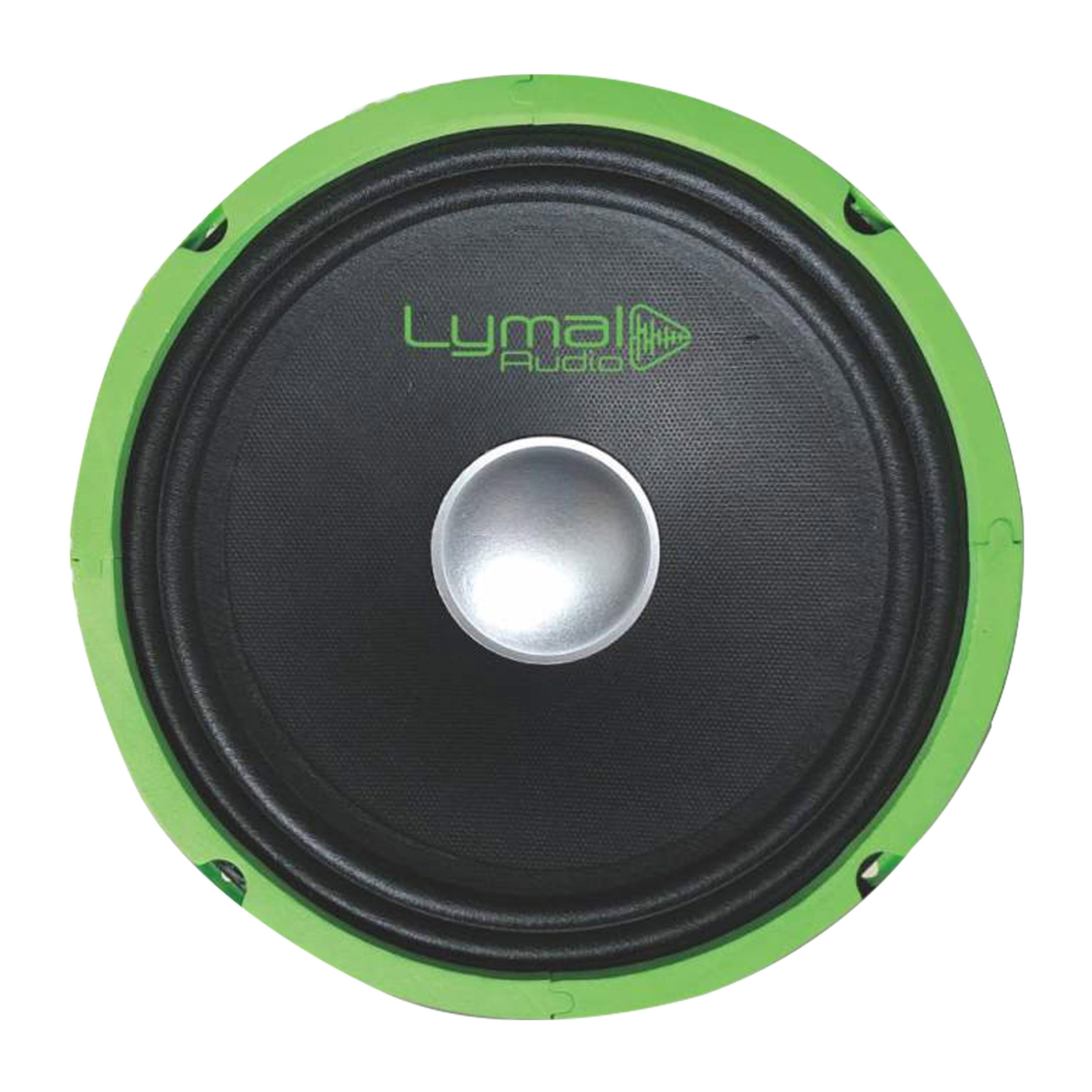 Lymal Audio LT-VO804G 8-inch midrange speaker showcasing a black paper woofer cone and robust design.
