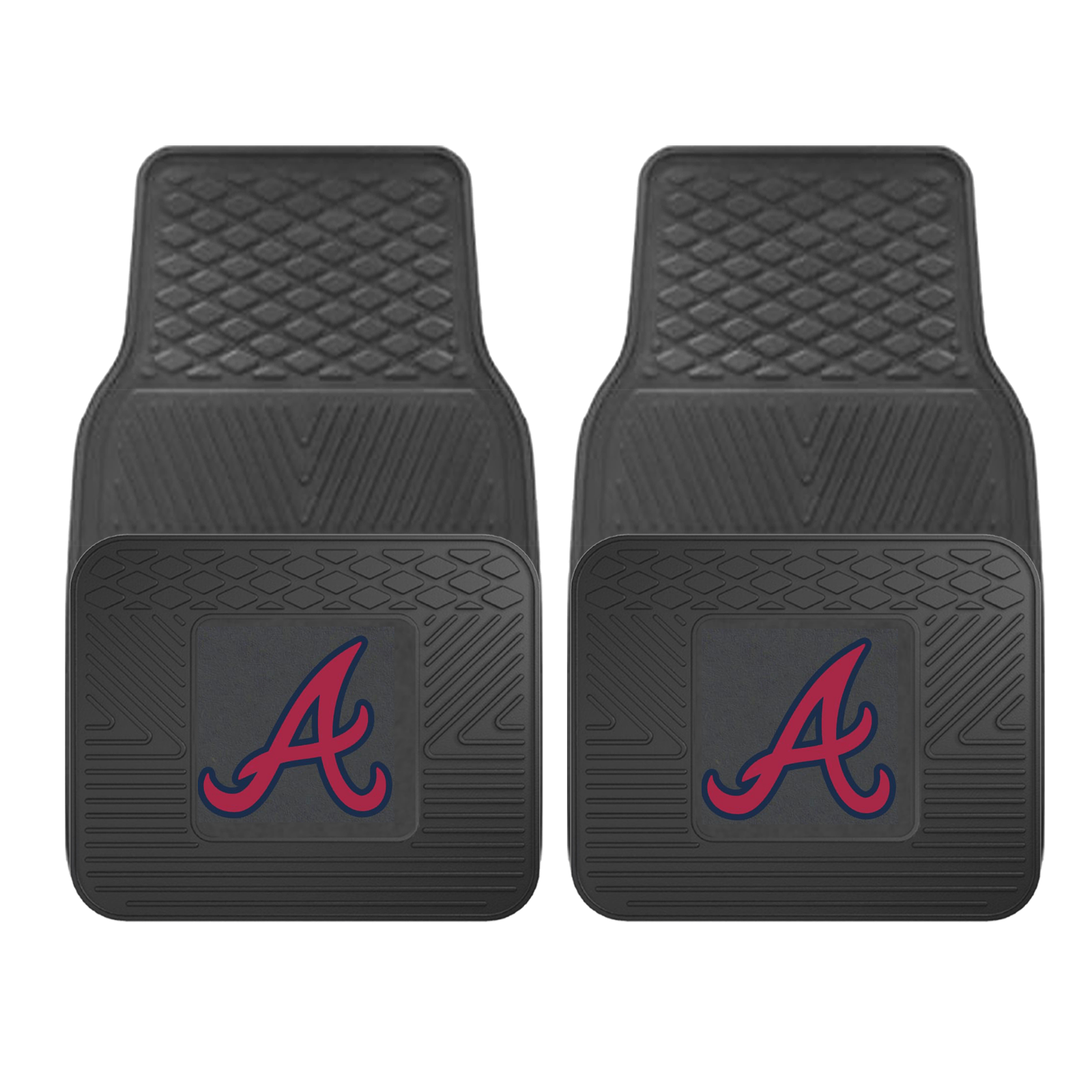 MLB 2-PC Vinyl Car Mat Set featuring vibrant team logos and heavy-duty construction, designed to protect vehicle flooring.
