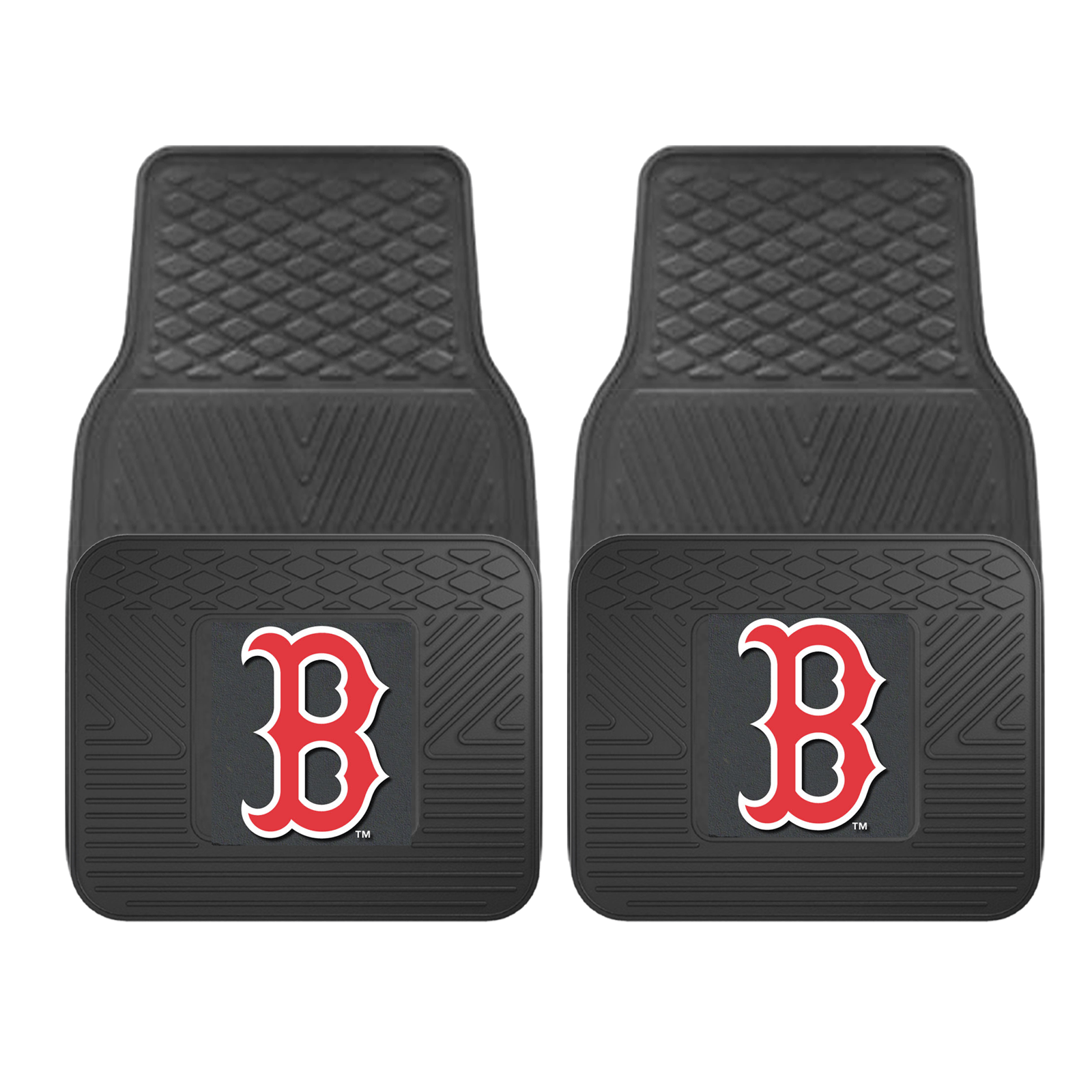 MLB 2-PC Vinyl Car Mat Set featuring vibrant team logos and heavy-duty construction, designed to protect vehicle flooring.