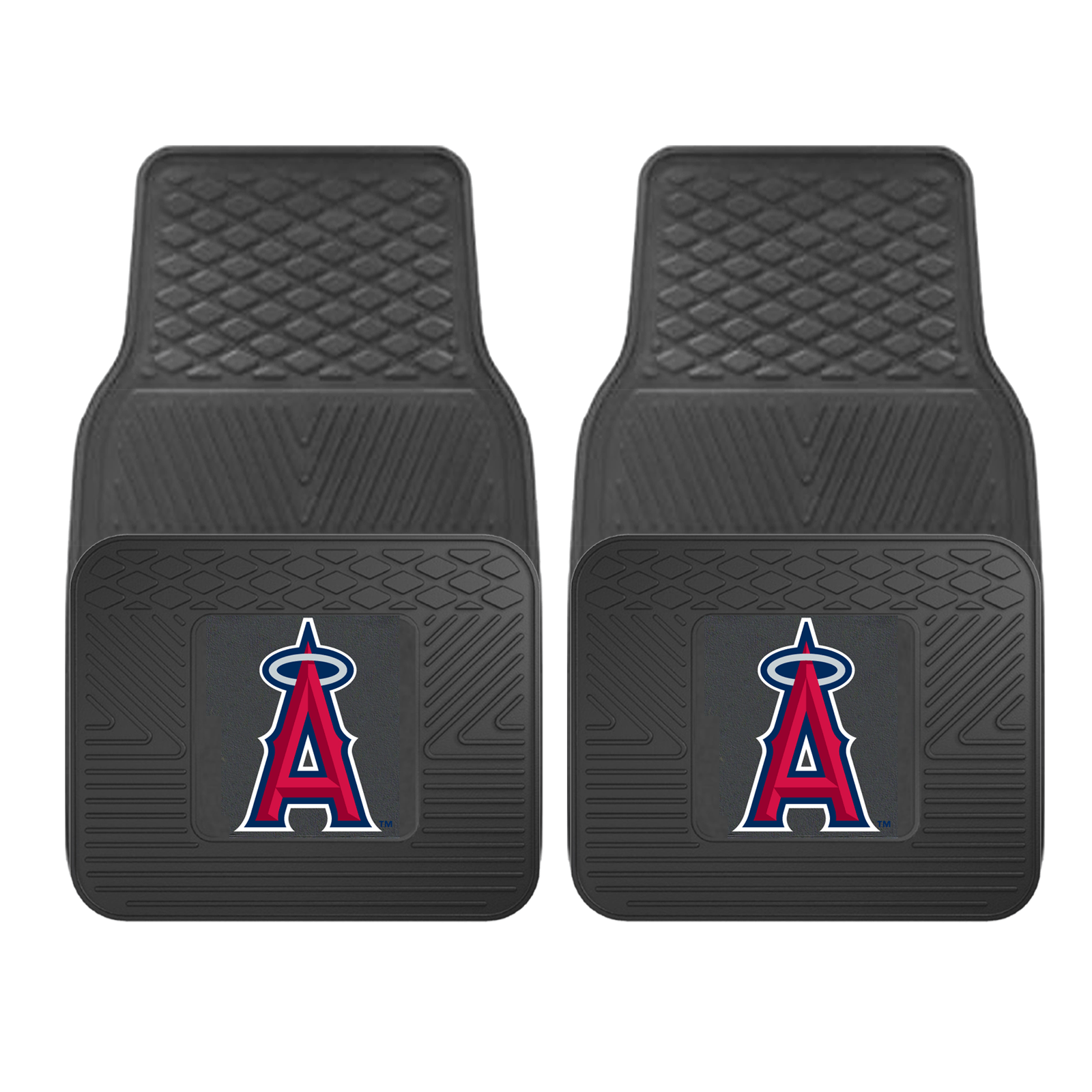 MLB 2-PC Vinyl Car Mat Set featuring vibrant team logos and heavy-duty construction, designed to protect vehicle flooring.