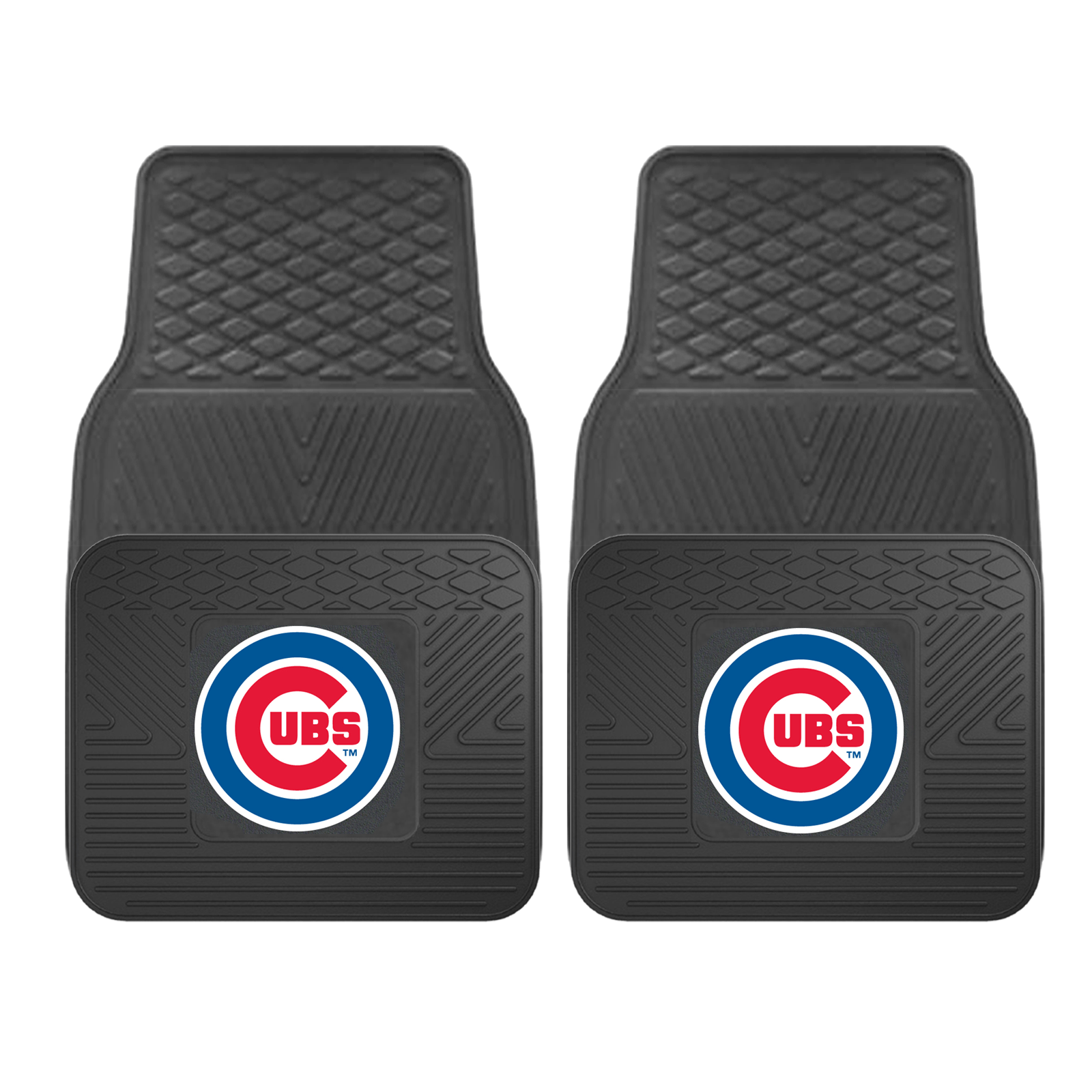 MLB 2-PC Vinyl Car Mat Set featuring vibrant team logos and heavy-duty construction, designed to protect vehicle flooring.
