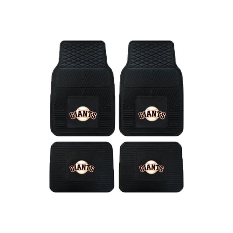 MLB 2-PC Vinyl Car Mat Set featuring vibrant team logos and heavy-duty construction, designed to protect vehicle flooring.