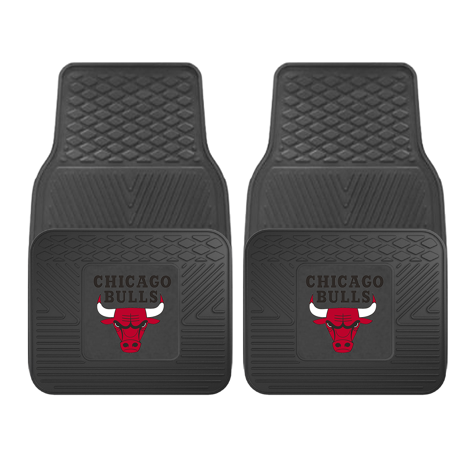 NBA 2-PC Vinyl Car Mat Set featuring vibrant team logos and heavy-duty construction, designed to protect vehicle flooring.
