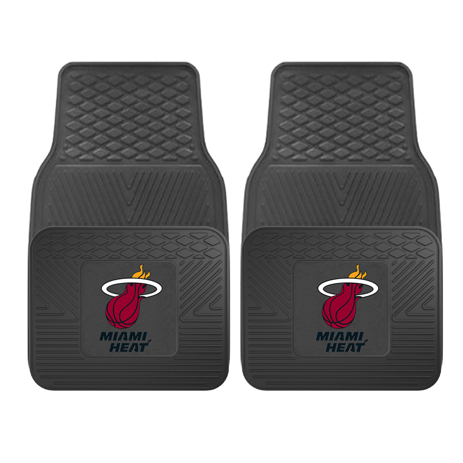 NBA 2-PC Vinyl Car Mat Set featuring vibrant team logos and heavy-duty construction, designed to protect vehicle flooring.