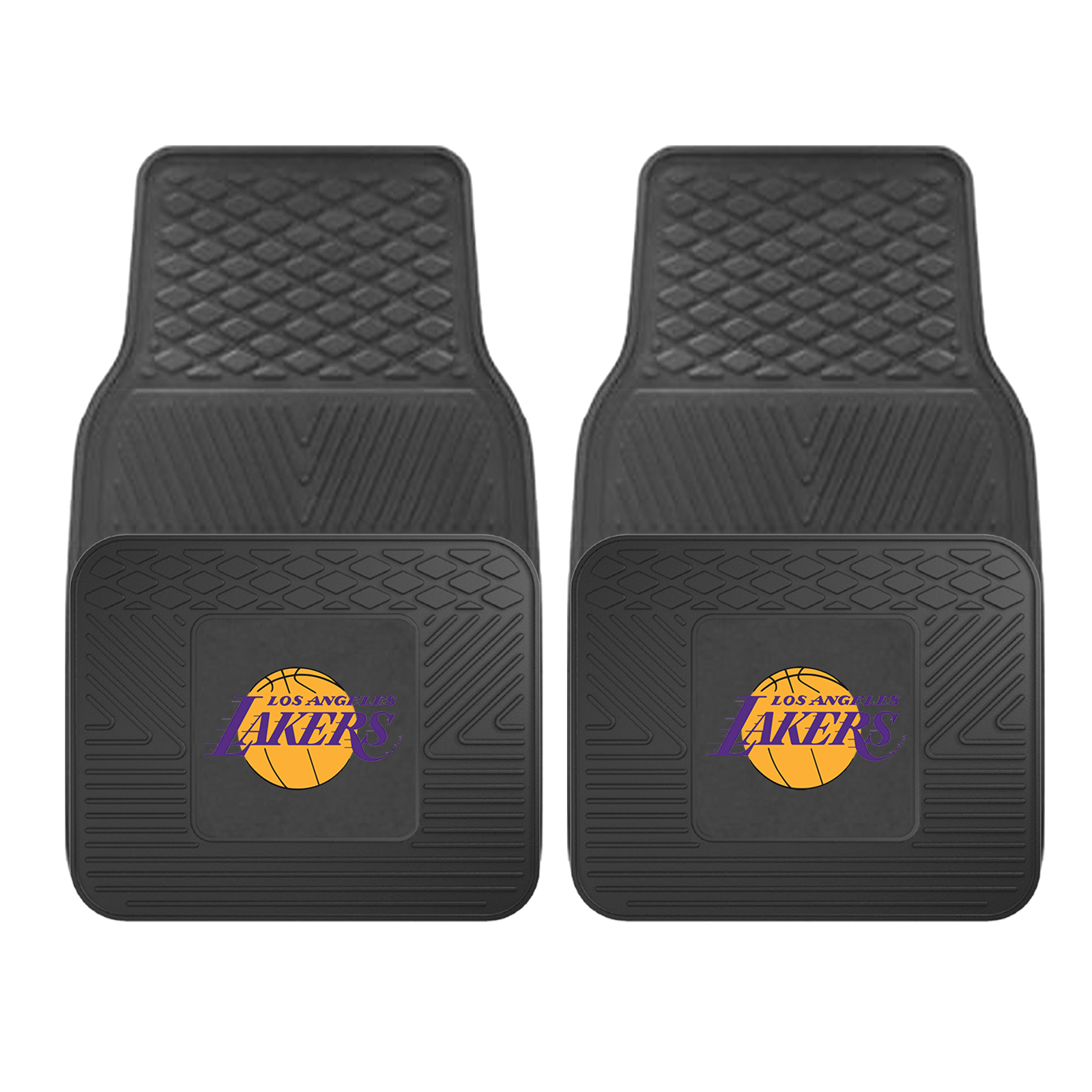 NBA 2-PC Vinyl Car Mat Set featuring vibrant team logos and heavy-duty construction, designed to protect vehicle flooring.