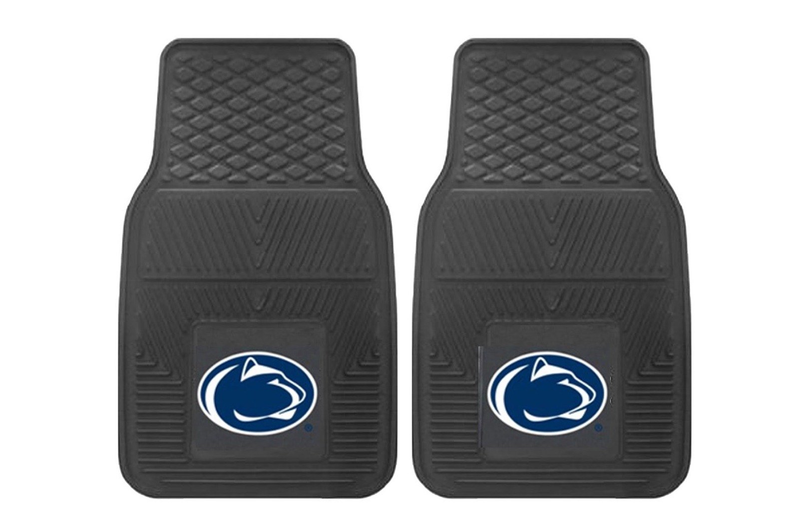 NCAA 2-PC Vinyl Car Mat Set featuring vibrant team logos and heavy-duty construction, designed to protect vehicle flooring.