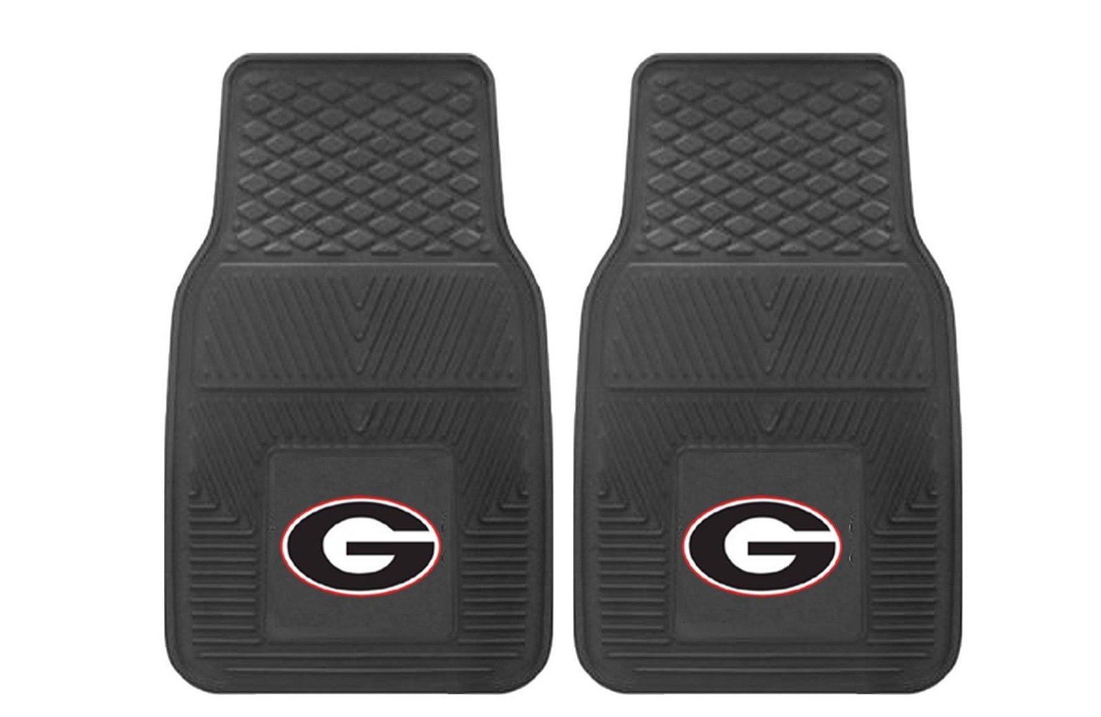 NCAA 2-PC Vinyl Car Mat Set featuring vibrant team logos and heavy-duty construction, designed to protect vehicle flooring.