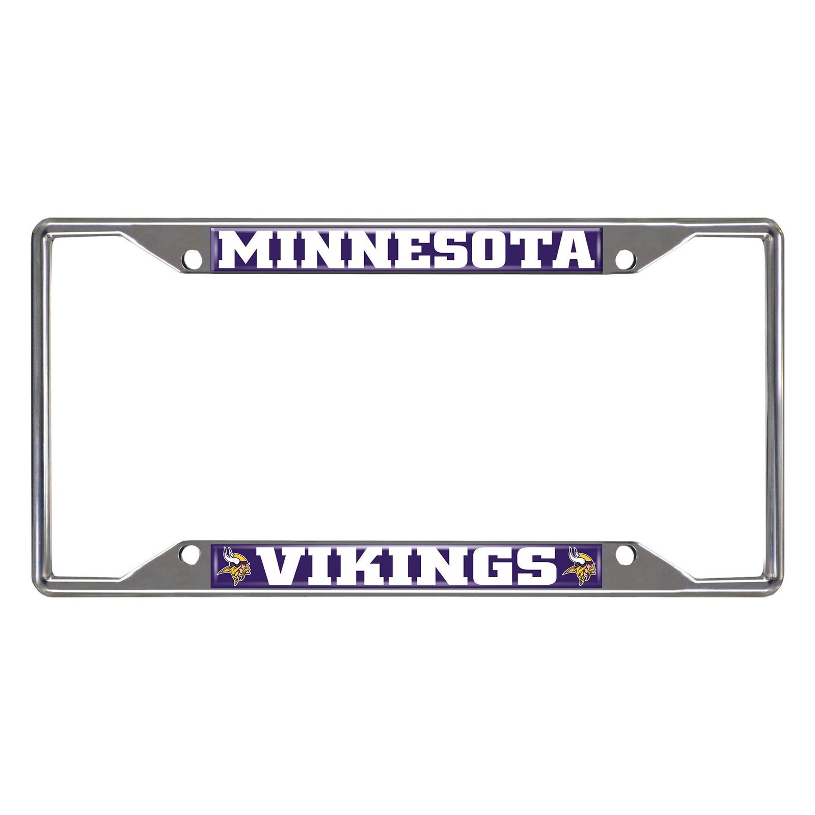 NFL Car License Plate Frame featuring chrome metal with vibrant team logo and name, designed to fit standard license plates.