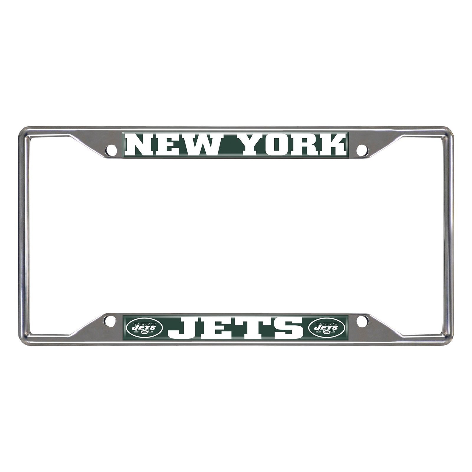 NFL Car License Plate Frame featuring chrome metal with vibrant team logo and name, designed to fit standard license plates.