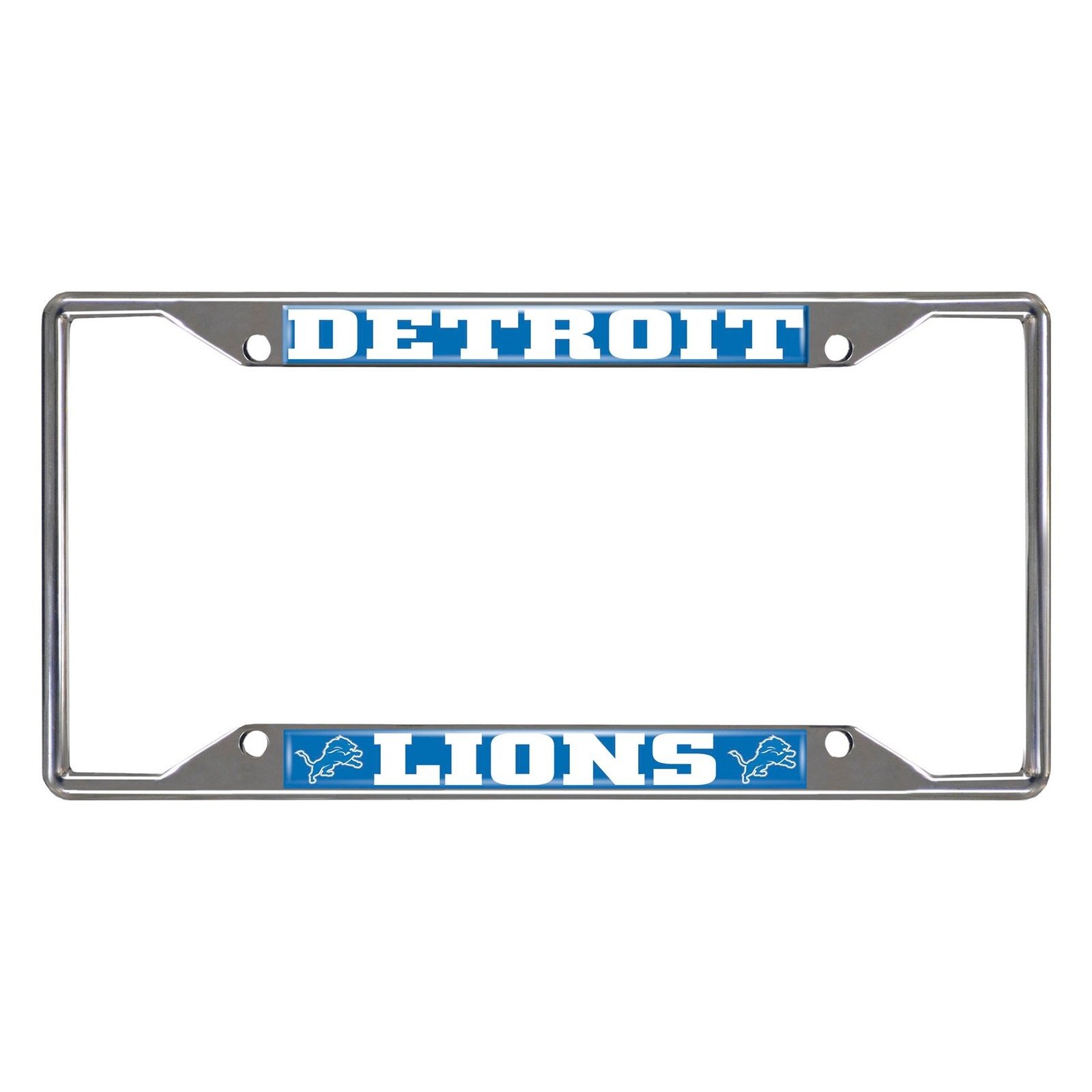 NFL Car License Plate Frame featuring chrome metal with vibrant team logo and name, designed to fit standard license plates.