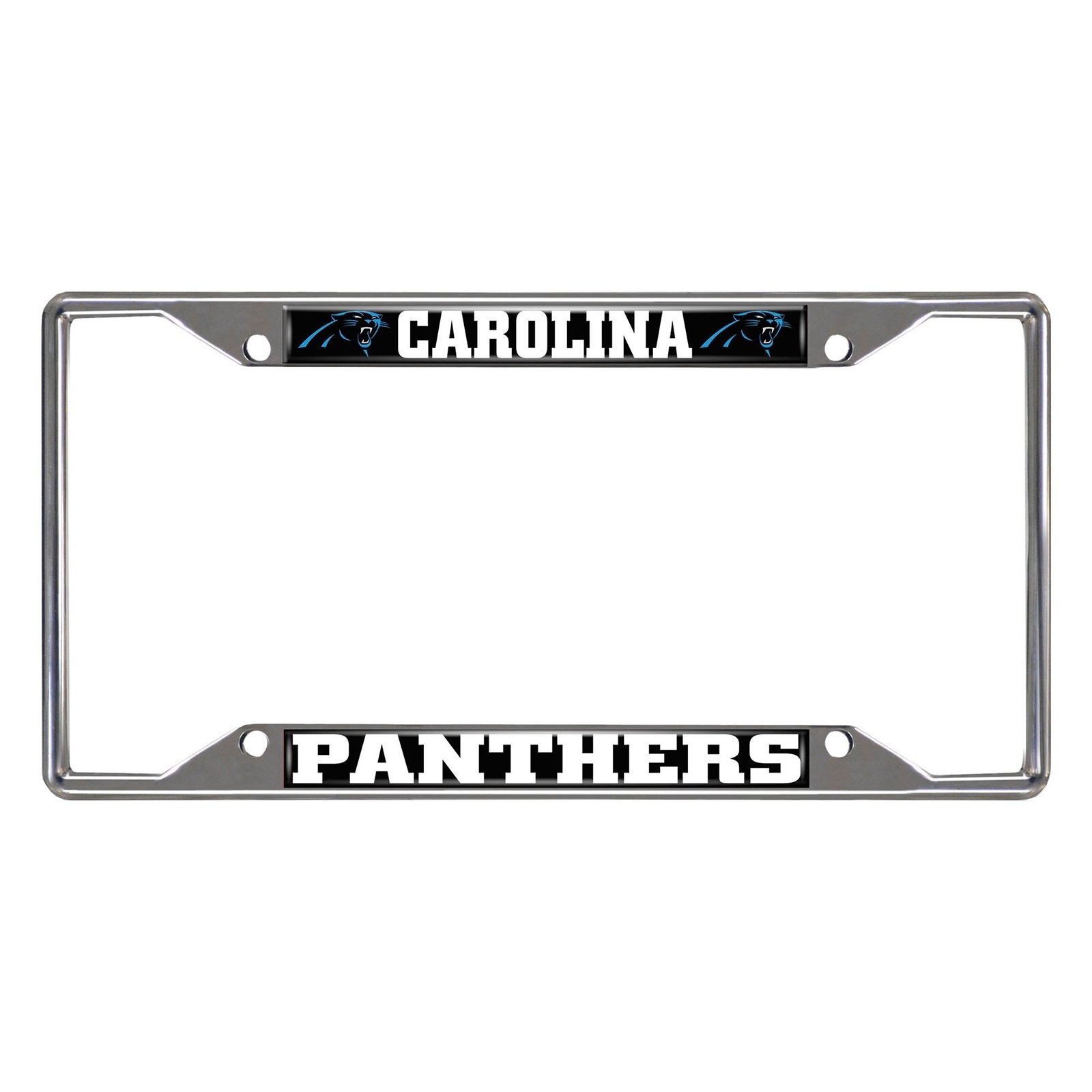 NFL Car License Plate Frame featuring chrome metal with vibrant team logo and name, designed to fit standard license plates.