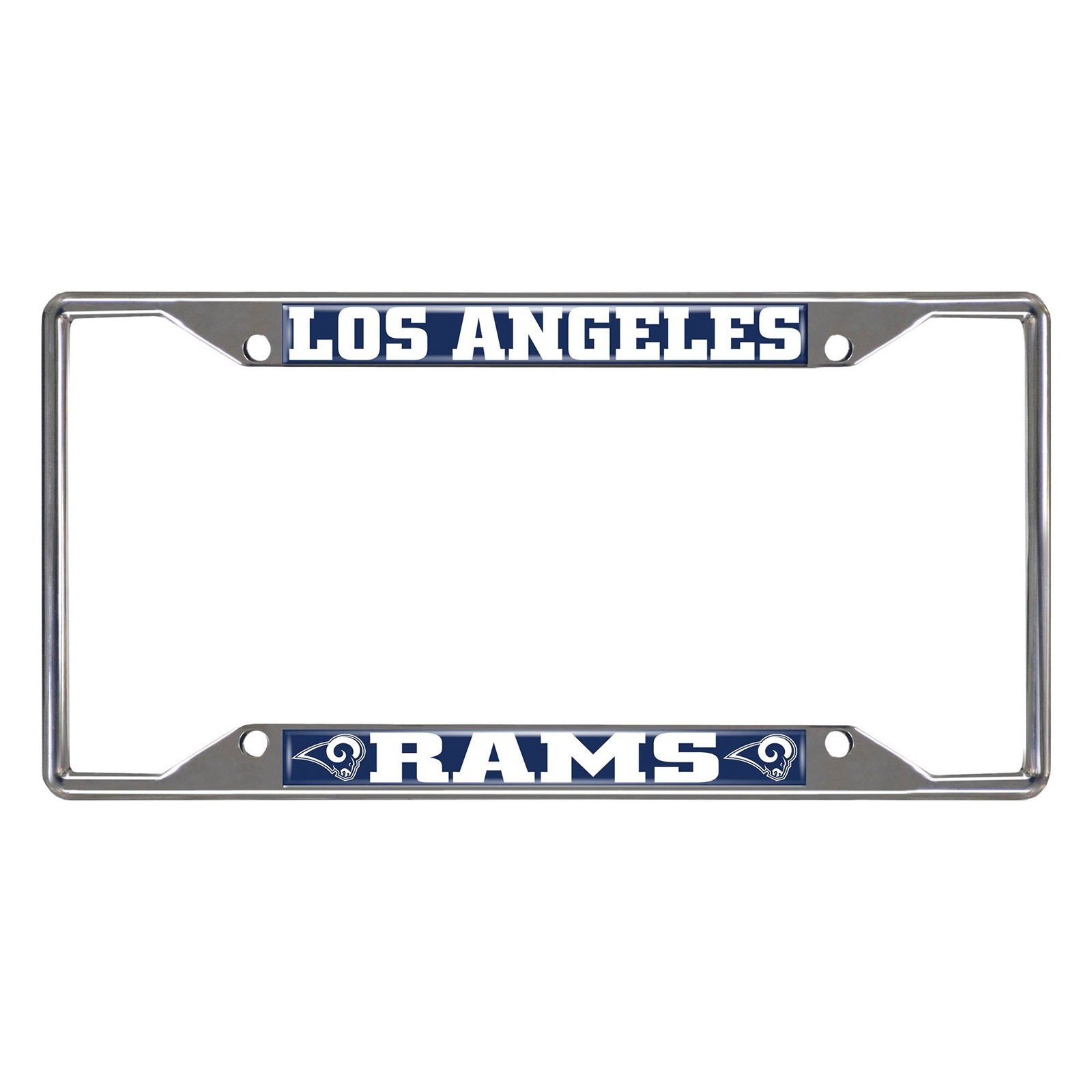 NFL Car License Plate Frame featuring chrome metal with vibrant team logo and name, designed to fit standard license plates.