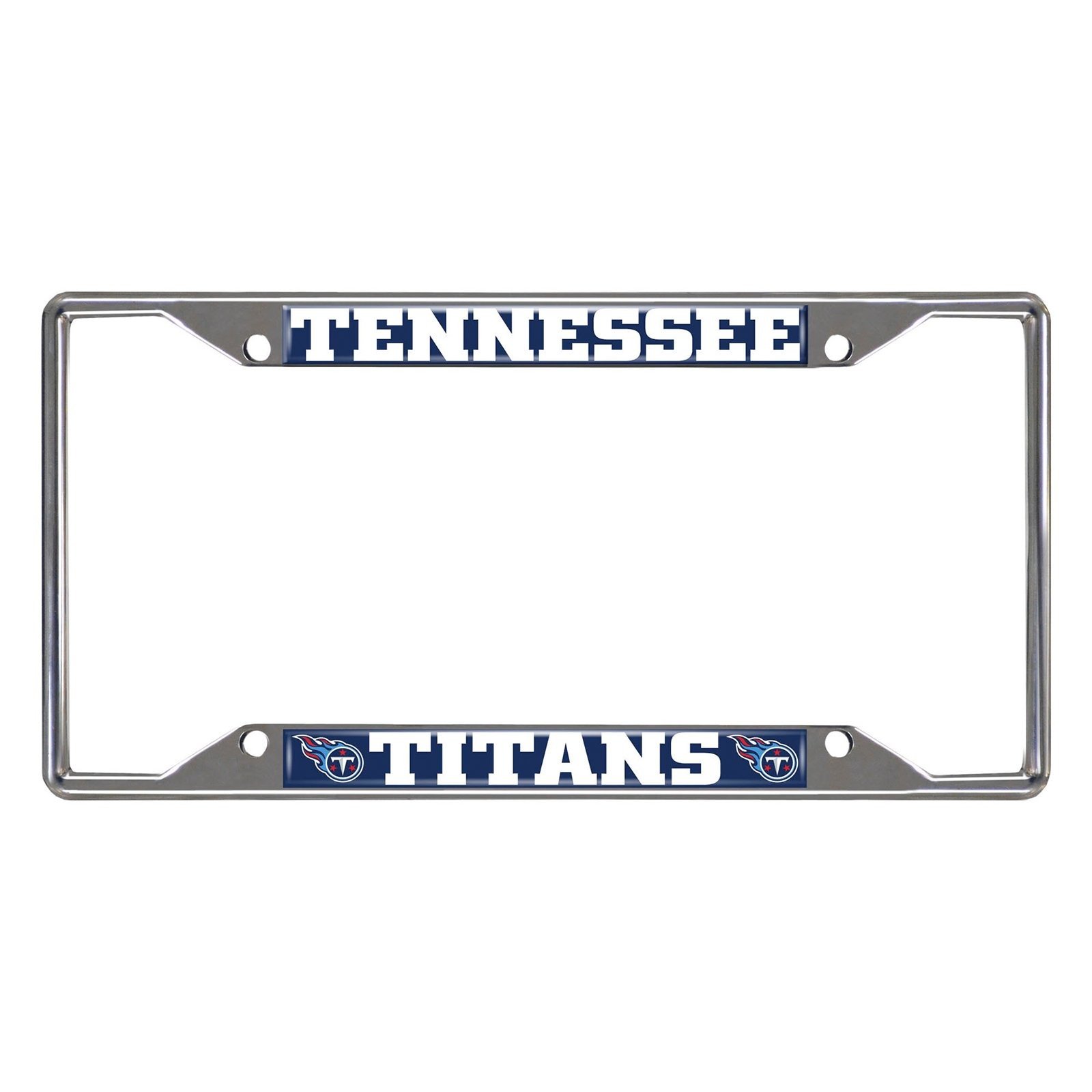 NFL Car License Plate Frame featuring chrome metal with vibrant team logo and name, designed to fit standard license plates.