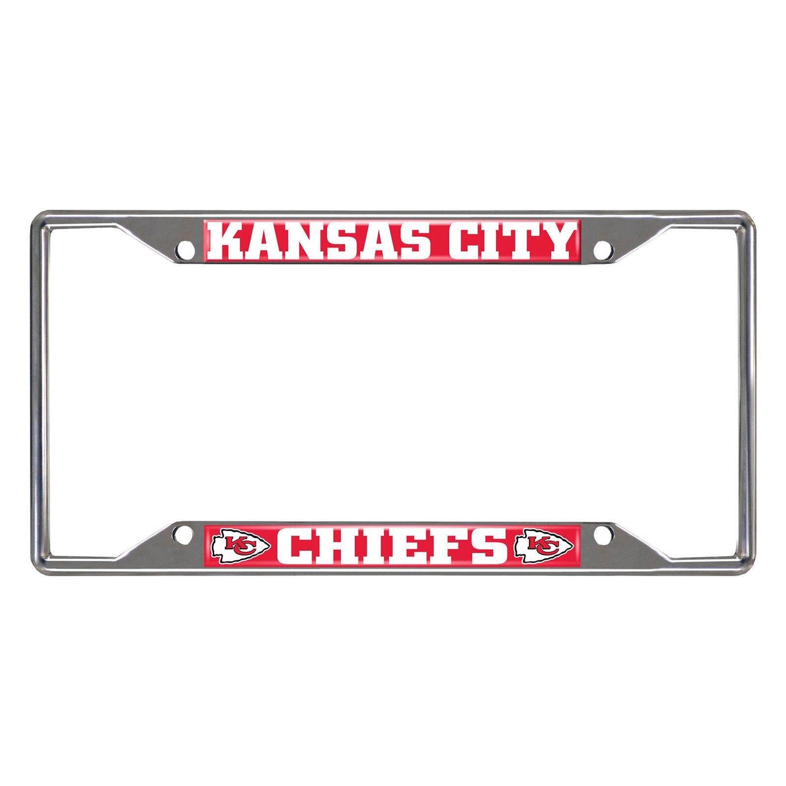 NFL Car License Plate Frame featuring chrome metal with vibrant team logo and name, designed to fit standard license plates.
