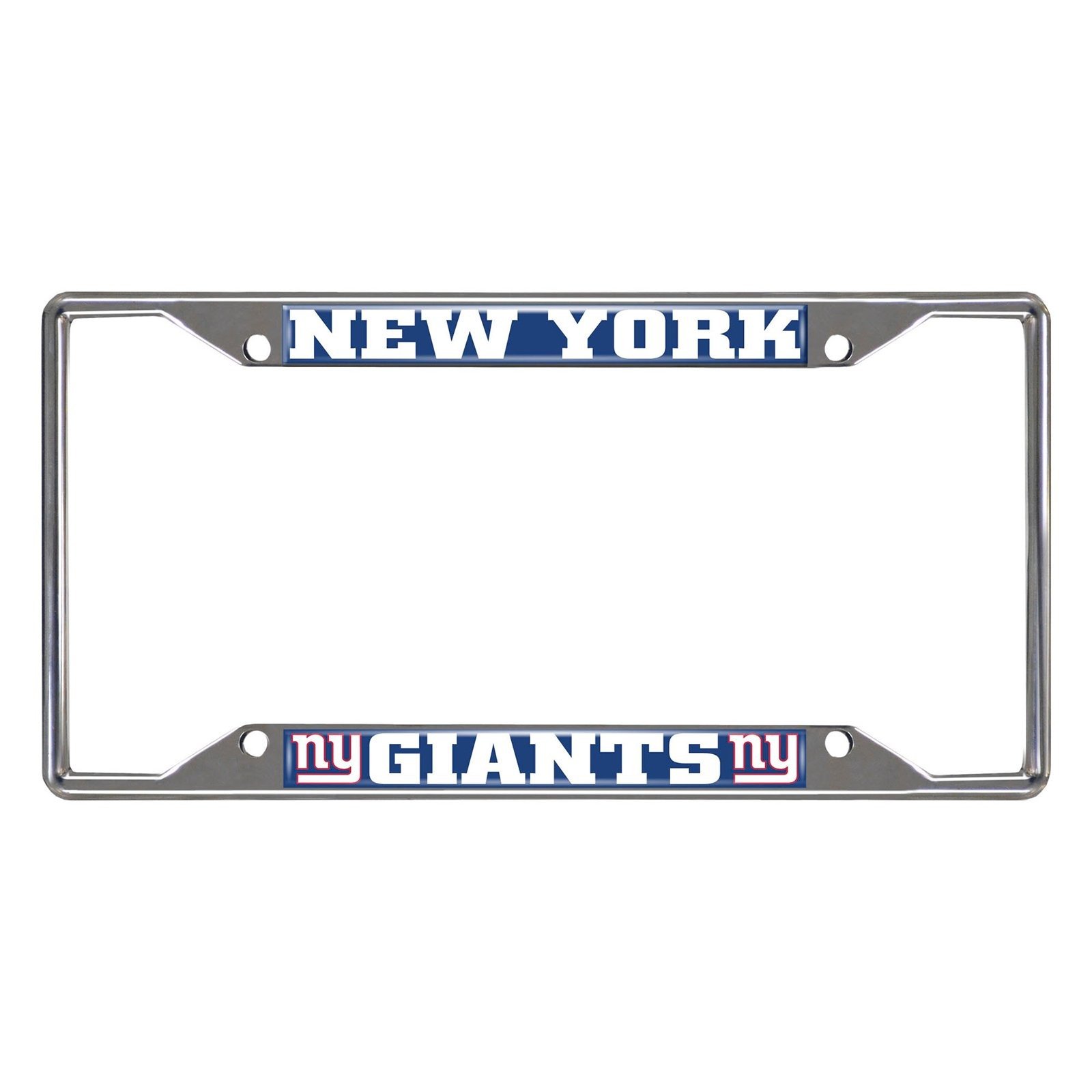 NFL Car License Plate Frame featuring chrome metal with vibrant team logo and name, designed to fit standard license plates.