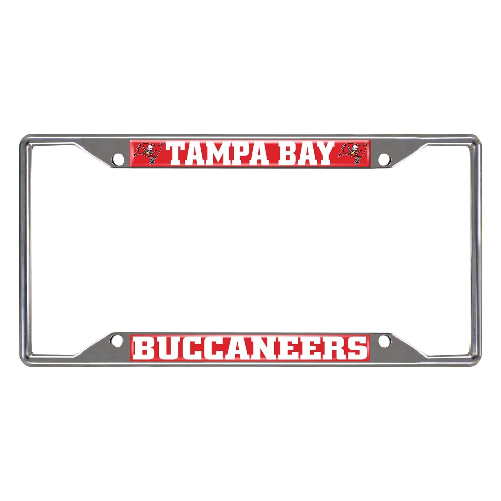 NFL Car License Plate Frame featuring chrome metal with vibrant team logo and name, designed to fit standard license plates.