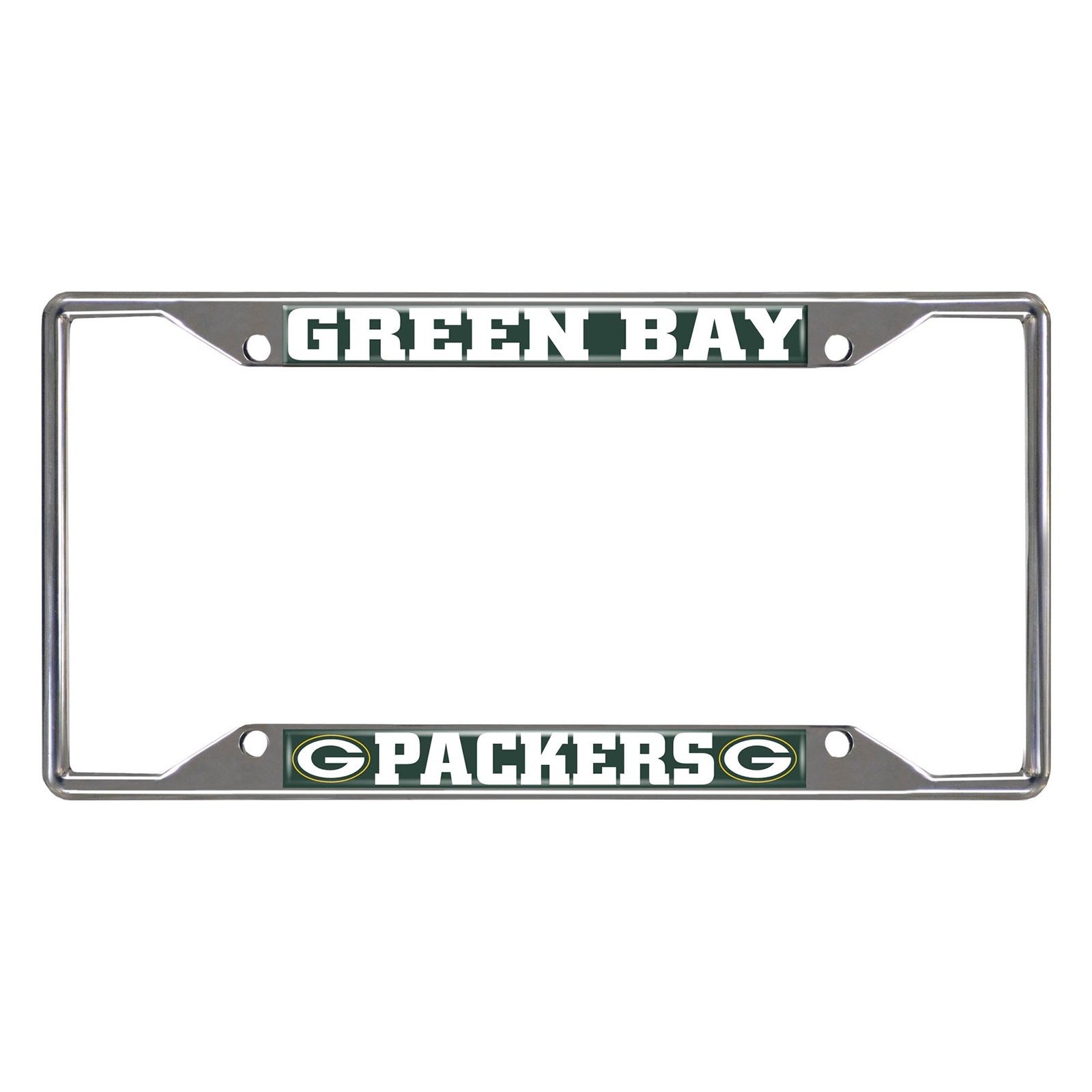 NFL Car License Plate Frame featuring chrome metal with vibrant team logo and name, designed to fit standard license plates.