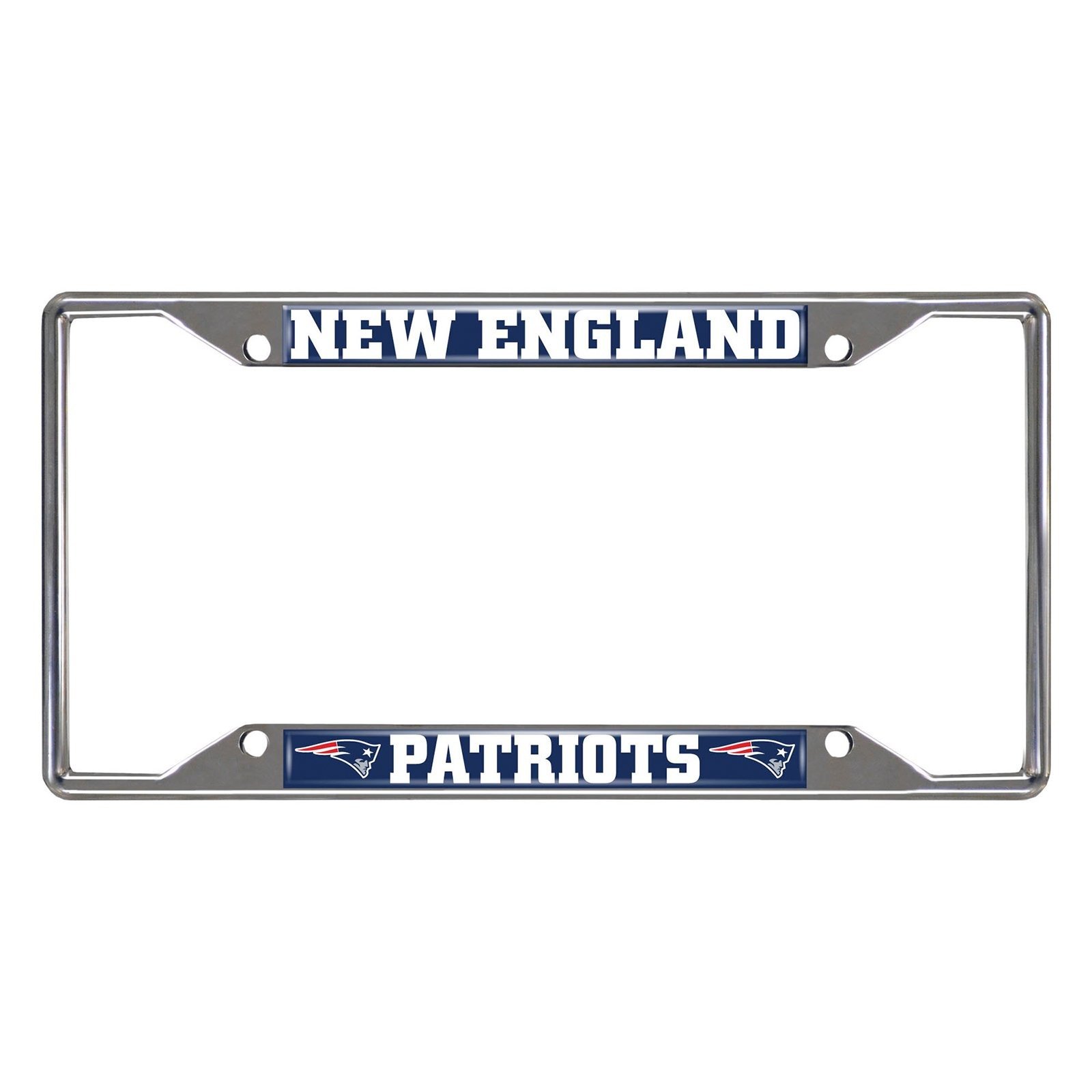 NFL Car License Plate Frame featuring chrome metal with vibrant team logo and name, designed to fit standard license plates.