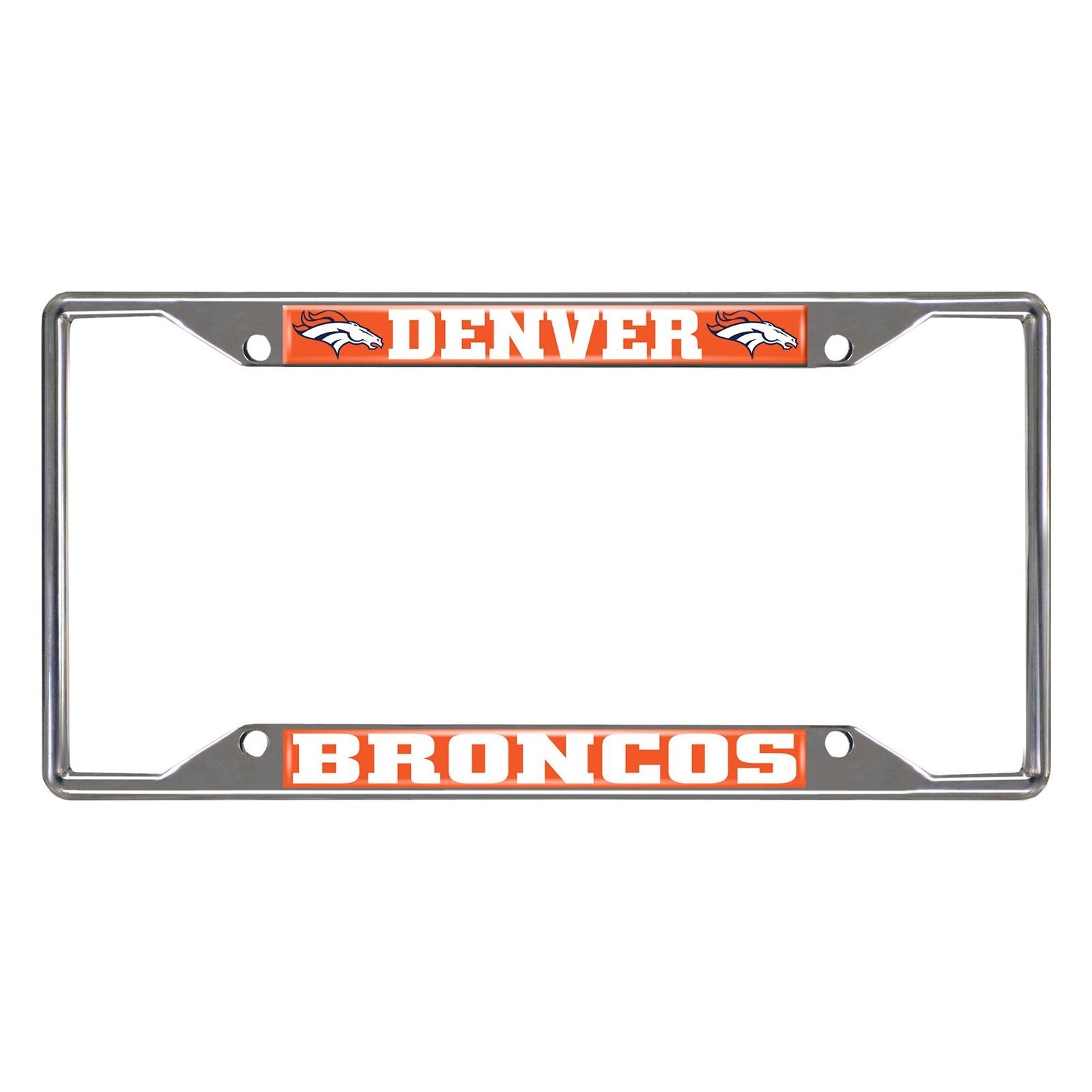NFL Car License Plate Frame featuring chrome metal with vibrant team logo and name, designed to fit standard license plates.
