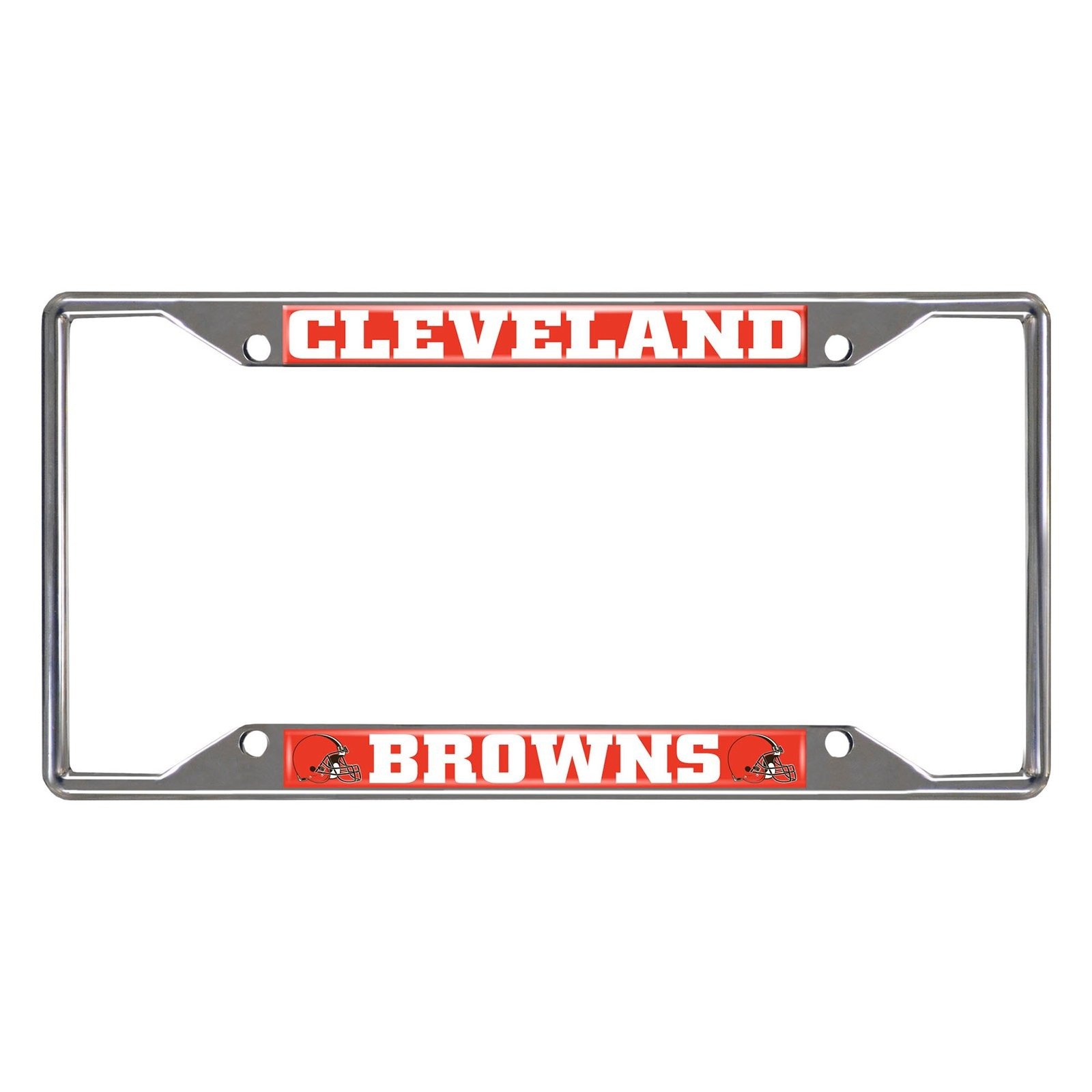 NFL Car License Plate Frame featuring chrome metal with vibrant team logo and name, designed to fit standard license plates.