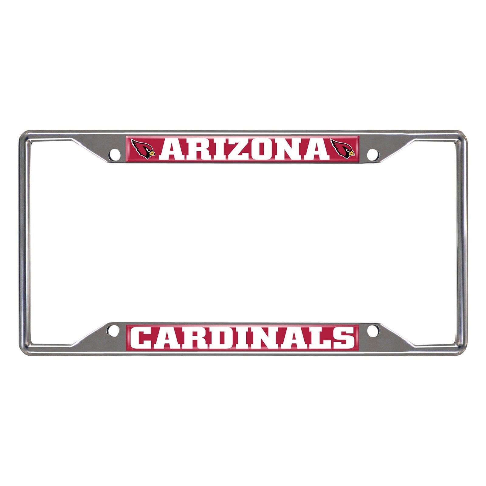NFL Car License Plate Frame featuring chrome metal with vibrant team logo and name, designed to fit standard license plates.