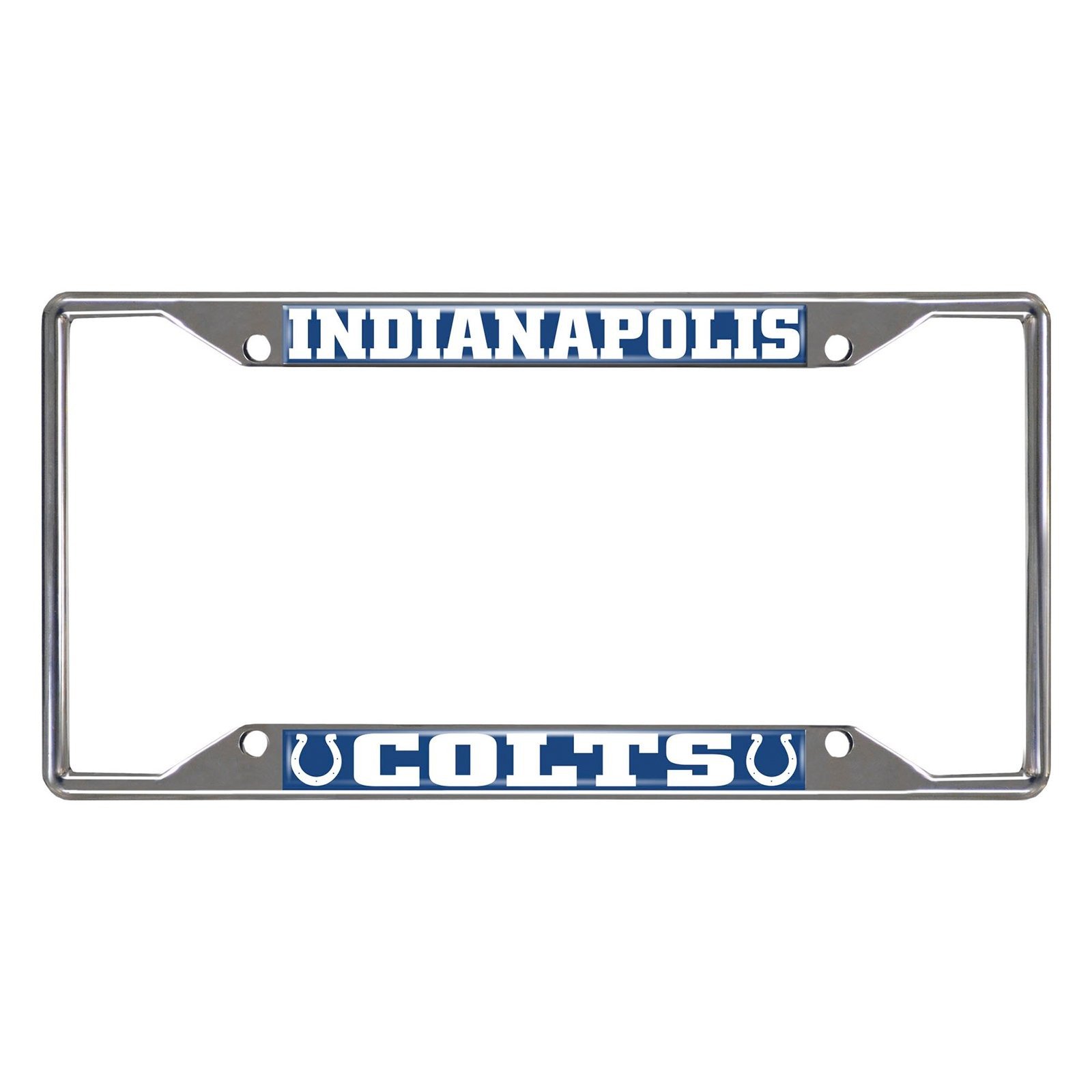 NFL Car License Plate Frame featuring chrome metal with vibrant team logo and name, designed to fit standard license plates.