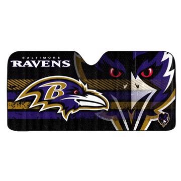 NFL Universal Automobile Sunshade featuring vibrant team colors, blocking sunlight and UV rays, designed to fit most vehicles.