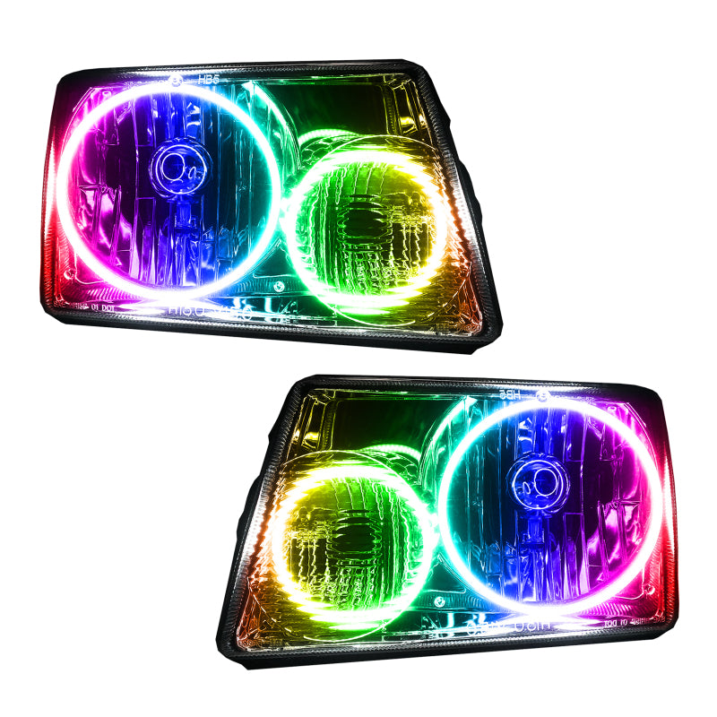 Oracle 01-11 Ford Ranger SMD headlights with ColorSHIFT halo rings in Chrome housing, showcasing modern automotive lighting technology.