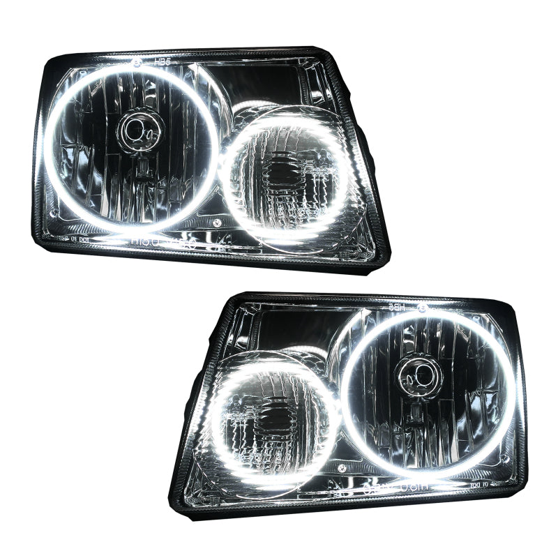 Oracle 01-11 Ford Ranger SMD headlights with white halo rings installed, showcasing Chrome and Black housing options.