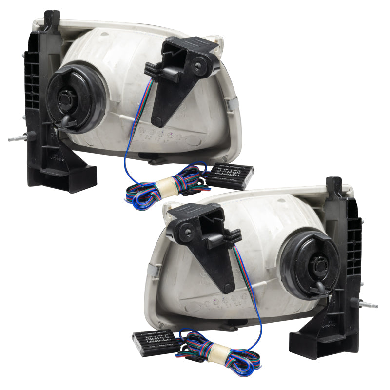 Oracle 01-04 Toyota Tacoma SMD headlights with white halo rings, showcasing chrome and black housing options.