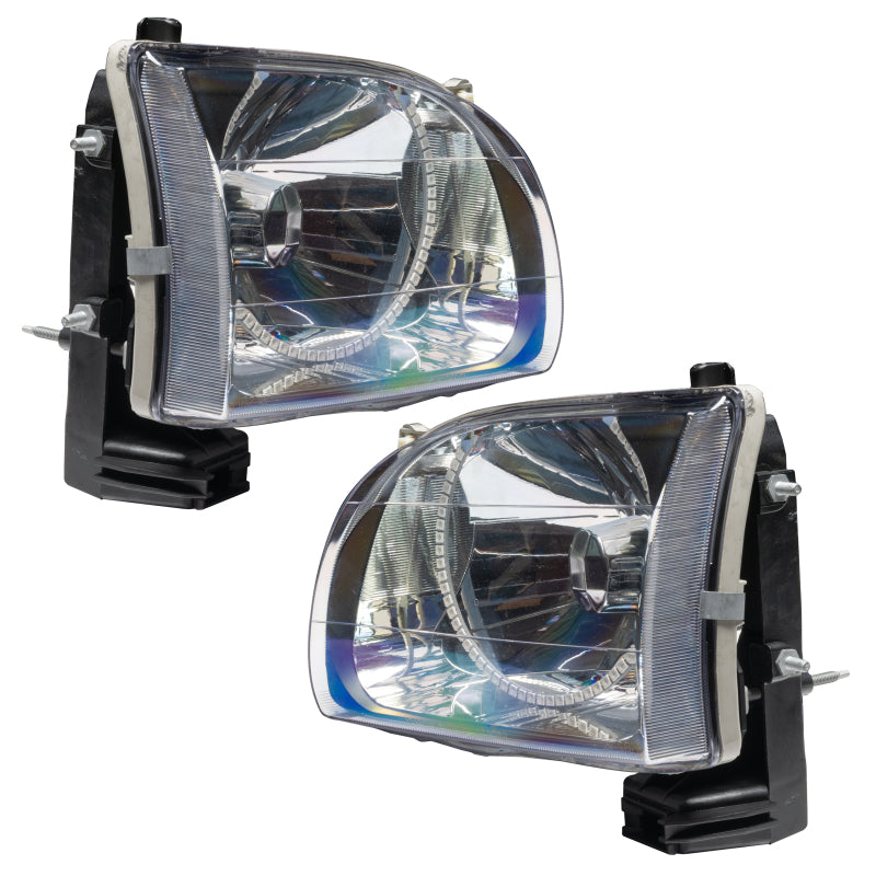 Oracle 01-04 Toyota Tacoma SMD headlights with white halo rings, showcasing chrome and black housing options.