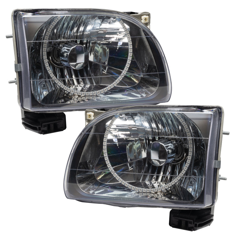 Oracle 01-04 Toyota Tacoma SMD headlights with white halo rings, showcasing chrome and black housing options.