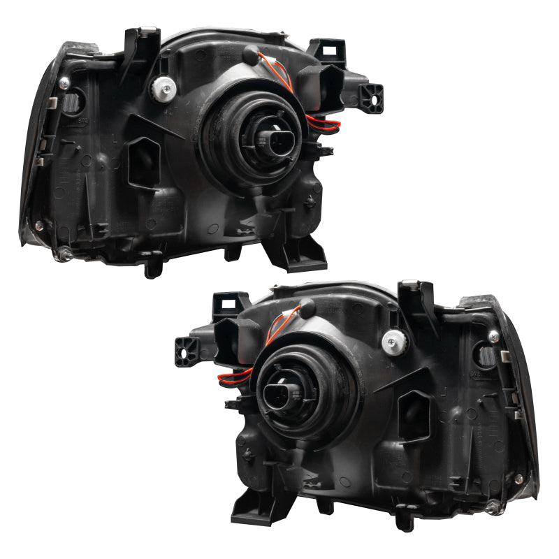 Oracle 02-04 Nissan Xterra SE SMD HL headlights with ColorSHIFT halo rings in Chrome and Black housing.