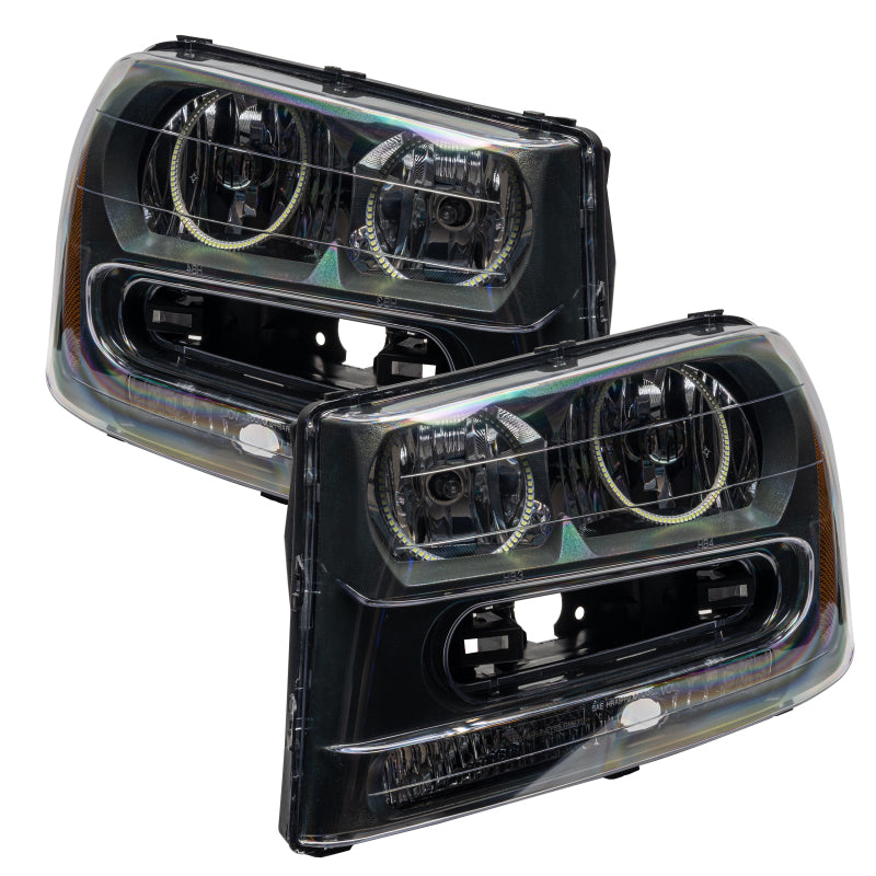 Oracle 02-09 Chevrolet Trail Blazer SMD headlights with ColorSHIFT technology, showcasing Chrome and Black housing options.
