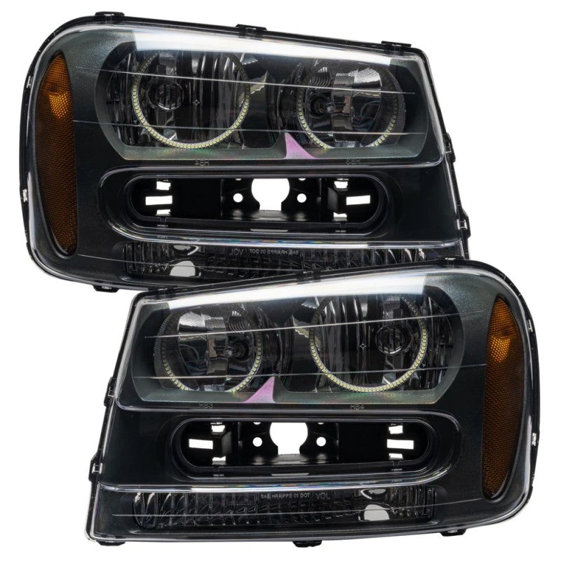 Oracle ColorSHIFT SMD headlights for 02-09 Chevrolet Trail Blazer with BC1 controller, showcasing customizable colors and sleek design.
