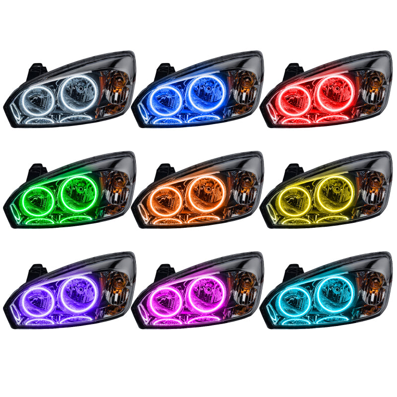 Oracle 04-07 Chevrolet Malibu SMD headlights with ColorSHIFT technology, showcasing Chrome and Black housing options.