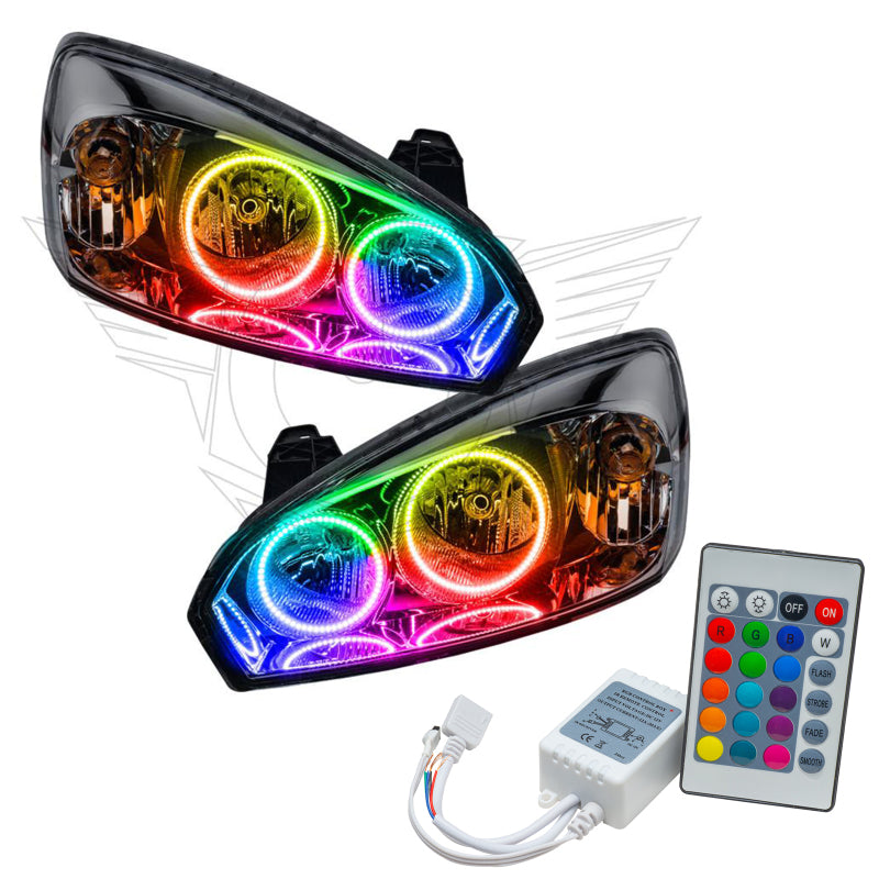 Oracle 04-07 Chevrolet Malibu SMD headlights with ColorSHIFT technology, showcasing Chrome and Black housing options.