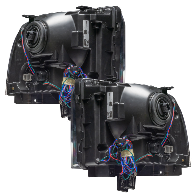 Oracle 05 Ford Excursion SMD HL headlights with chrome housing and ColorSHIFT halo rings, designed for 2005 Ford Excursion models.