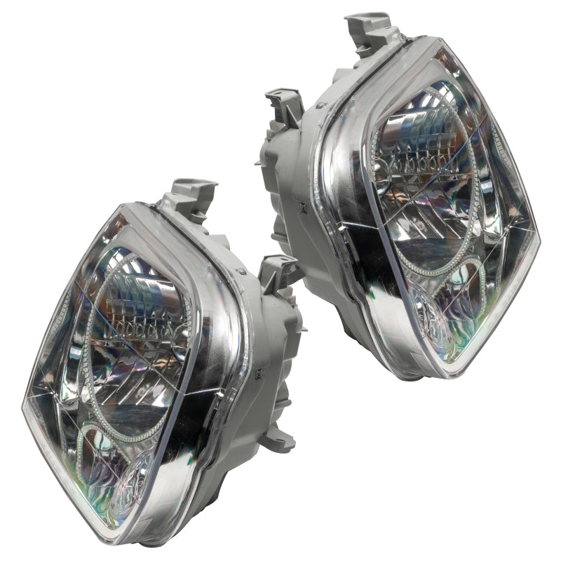Oracle pre-assembled headlights for 2005-2006 Toyota Tundra featuring ColorSHIFT halo rings in Chrome and Black housing options.