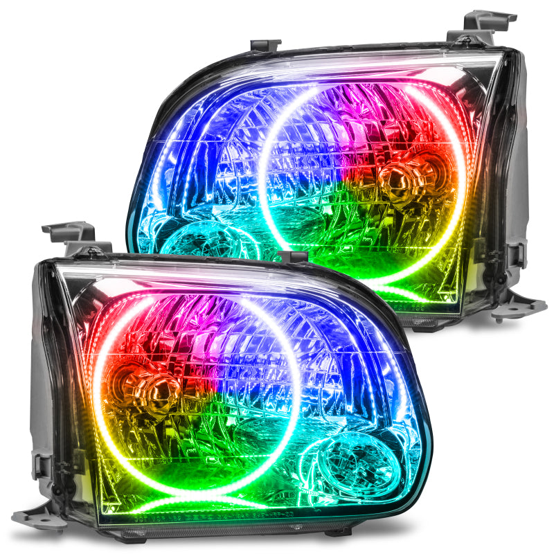 Oracle pre-assembled headlights for 2005-2006 Toyota Tundra featuring ColorSHIFT halo rings in Chrome and Black housing options.