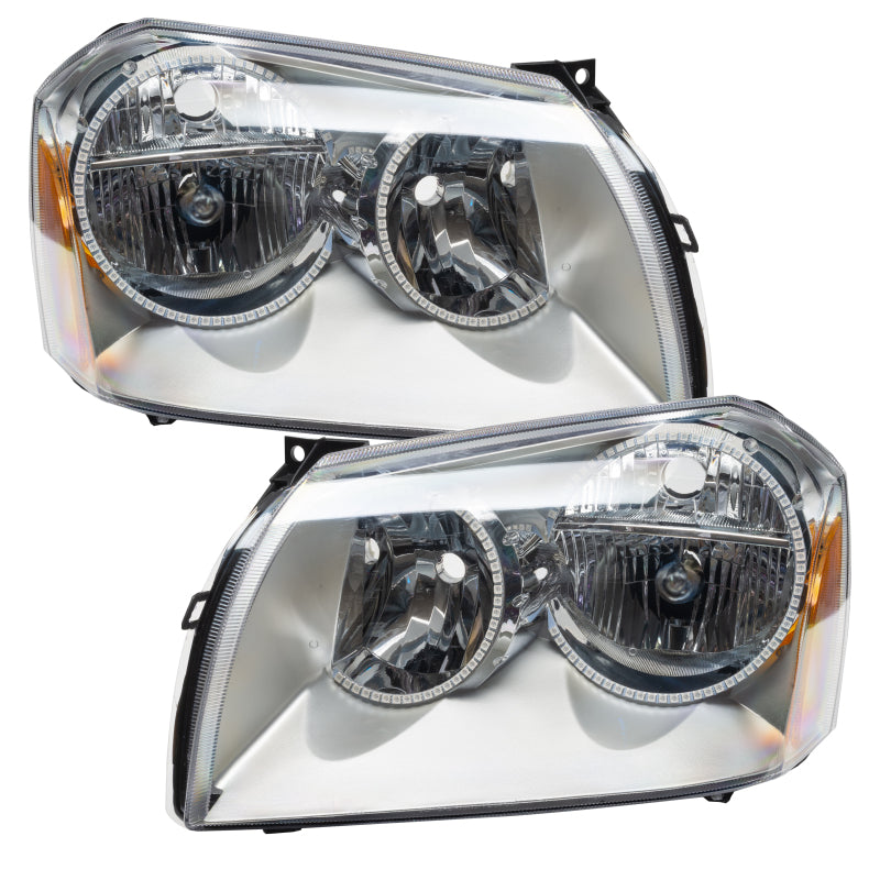 Oracle 05-07 Dodge Magnum SMD headlights with chrome housing and ColorSHIFT halo rings, showcasing a modern design for enhanced vehicle lighting.