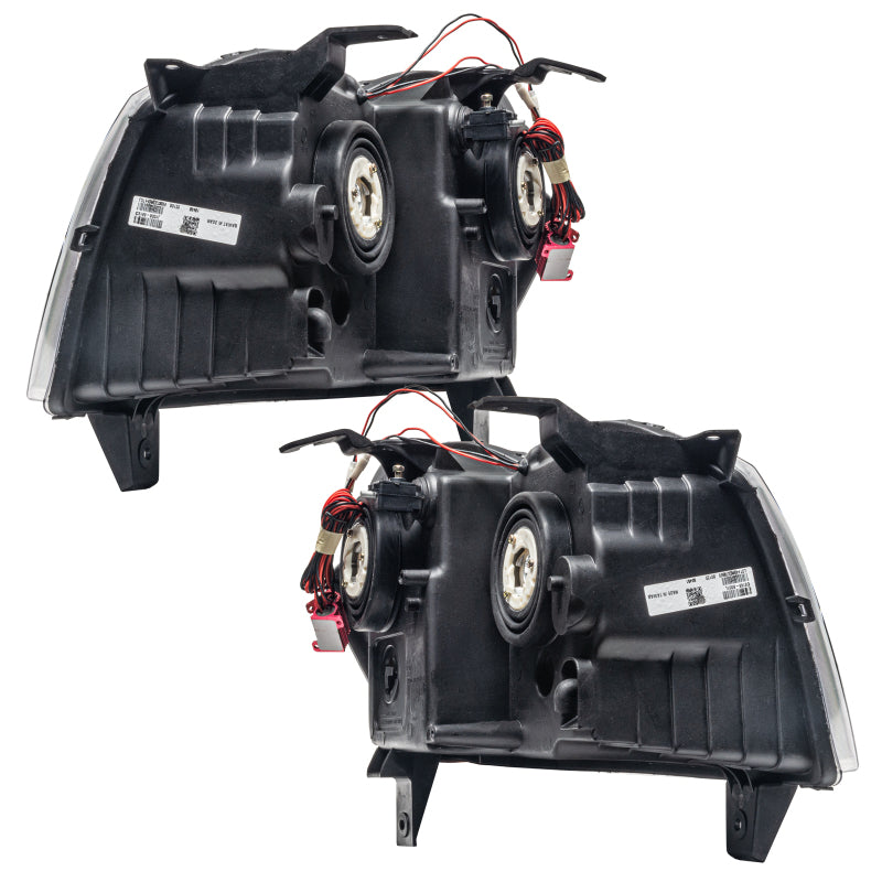 Oracle 05-07 Jeep Grand Cherokee SMD headlights with ColorSHIFT halos, showcasing Chrome and Black housing options.