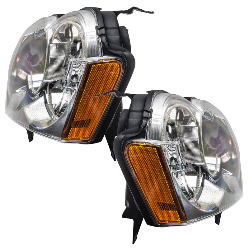 Oracle 05-07 Jeep Grand Cherokee SMD headlights with ColorSHIFT halos, showcasing Chrome and Black housing options.